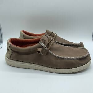Hey Dude Men's size 12 Wally Fabricated Leather Brown Slip-On Shoes Easy Comfort